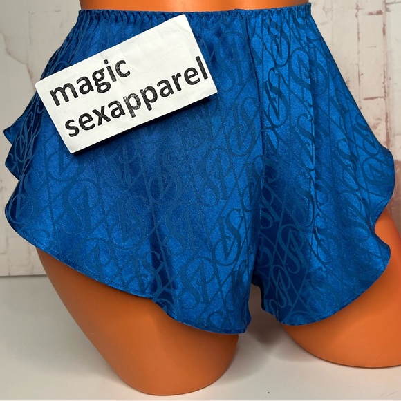 VS XS S M L XL LOGO SATIN SLEEP SHORTS PAJAMAS PJ HIGH-LEG ITSY RUFFLES BLUE - Picture 1 of 2